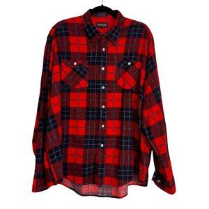 Woodland Plaid Button Front Flannel Shirt Red Blue Sz 2X Long Sleeve Lumberjack